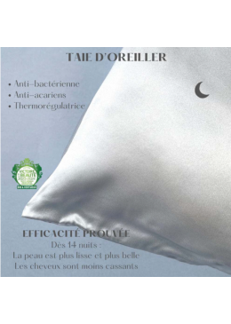 SILKBIOTIC Taie d'oreiller en soie rectangulaire, soie gris perle & blanc - 50x70 cm